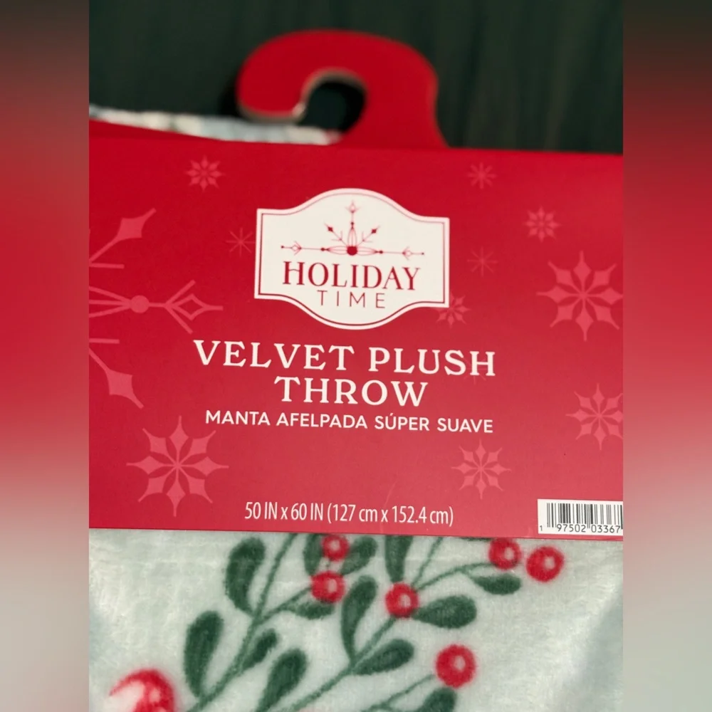 Holiday Time Festive Velvet Plush Throw - Red and Green